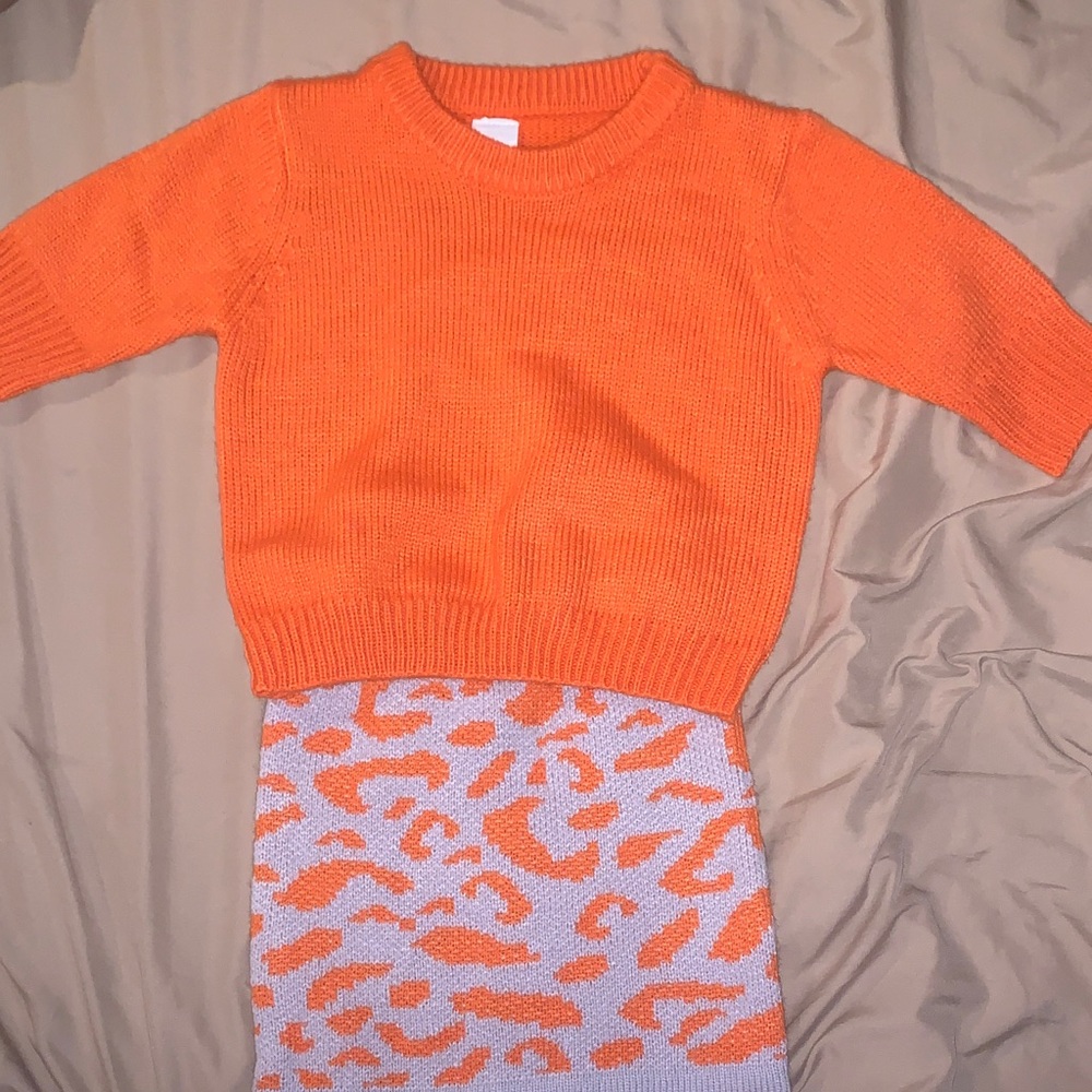 Orange / Gray Knit Kids Sweater set